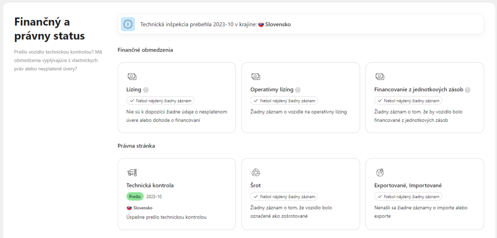 Carvertical report - finančný status